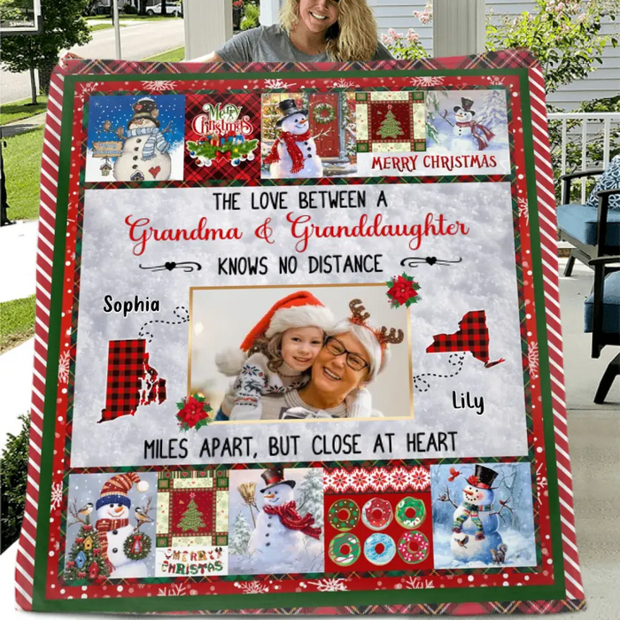 Personalized Upload Photo Single Layer Fleece/ Quilt Blanket - Gift Idea For Grandma/ Kid - The Love Between A Grandma & Granddaughter Knows No Distance