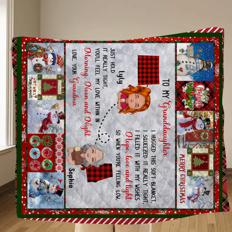 Personalized Granddaughter/Grandson Fleece Throw Blanket/Quilt/Pillow Cover - Gift Idea For Christmas From Grandma - Just Hold It Really Tight