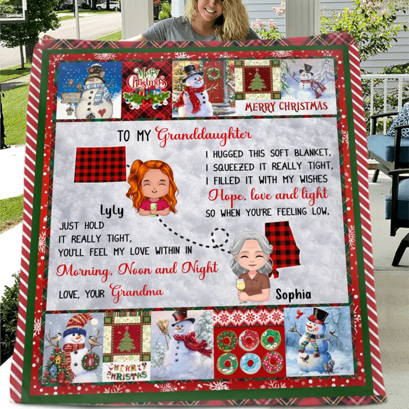 Personalized Granddaughter/Grandson Fleece Throw Blanket/Quilt/Pillow Cover - Gift Idea For Christmas From Grandma - Just Hold It Really Tight