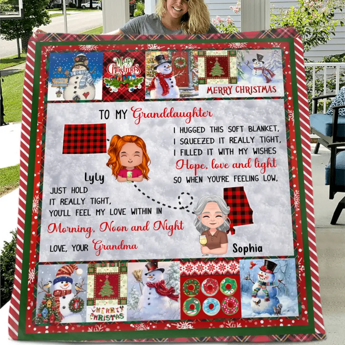 Personalized Granddaughter/Grandson Quilt/Single Layer Fleece Blanket/Pillow Cover - Gift Idea For Christmas From Grandma - Just Hold It Really Tight