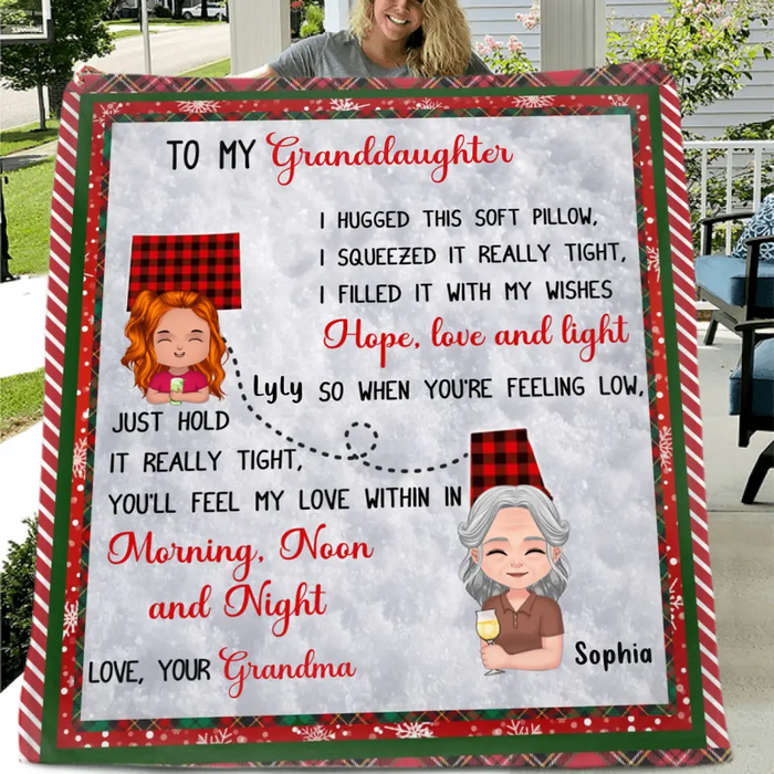 Personalized Granddaughter/Grandson Quilt/Single Layer Fleece Blanket/Pillow Cover - Gift Idea For Christmas - I Hugged This Soft Blanket