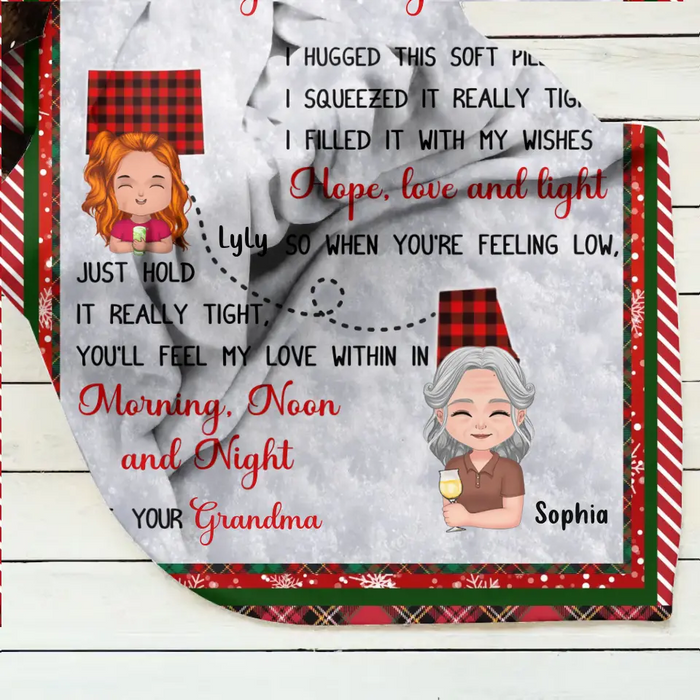 Personalized Granddaughter/Grandson Quilt/Single Layer Fleece Blanket/Pillow Cover - Gift Idea For Christmas - I Hugged This Soft Blanket