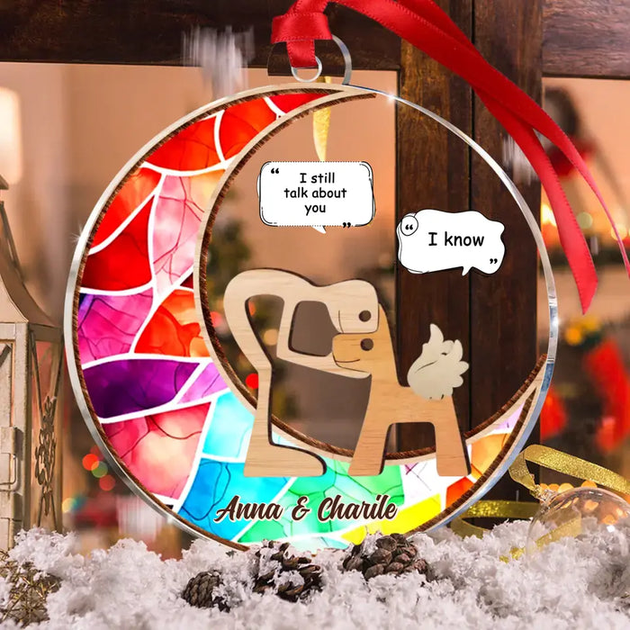 Custom Personalized Memorial Hugging Dog Circle Acrylic Ornament - Memorial Gift Idea For Dog Mom/ Pet Owner - Christmas Gift Idea