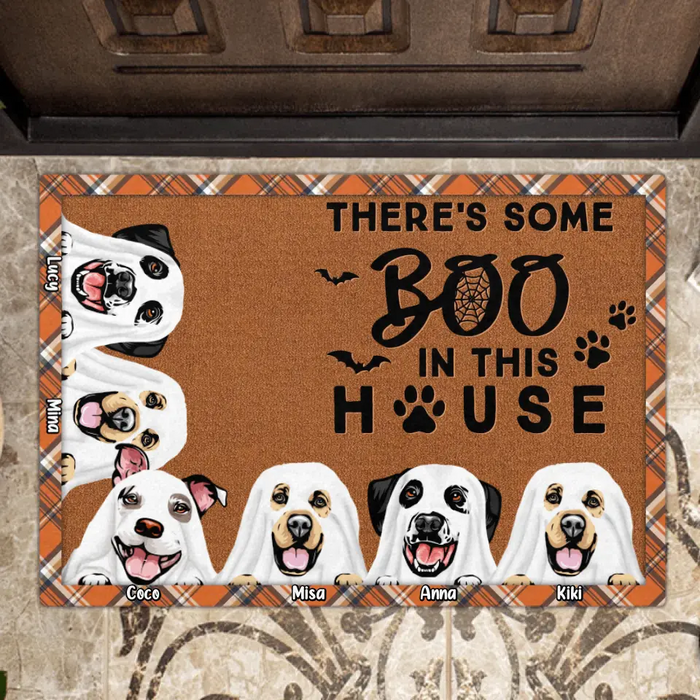 Custom Personalized Halloween Dogs Doormat - Upto 6 Dogs -  Halloween Gift Idea For Dog Lovers - There's Some Boo Sheets In This House