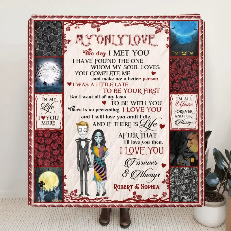 Personalized Halloween Couple Fleece Throw Blanket/Quilt - Gift Idea For Couple/Halloween - I Love You Forever & Always