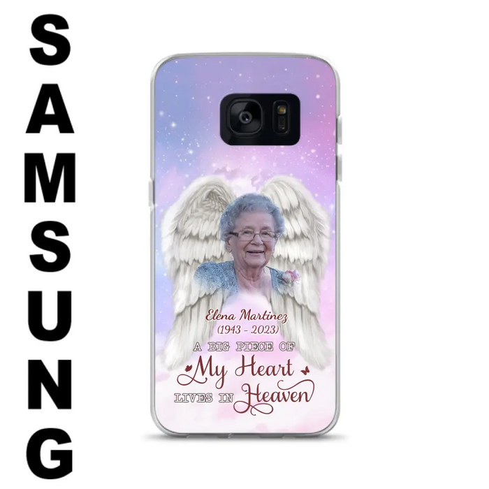 Custom Personalized Memorial Photo Phone Case - Memorial Gift Idea for Family - A Big Piece Of My Heart Lives In Heaven - Case for iPhone/Samsung