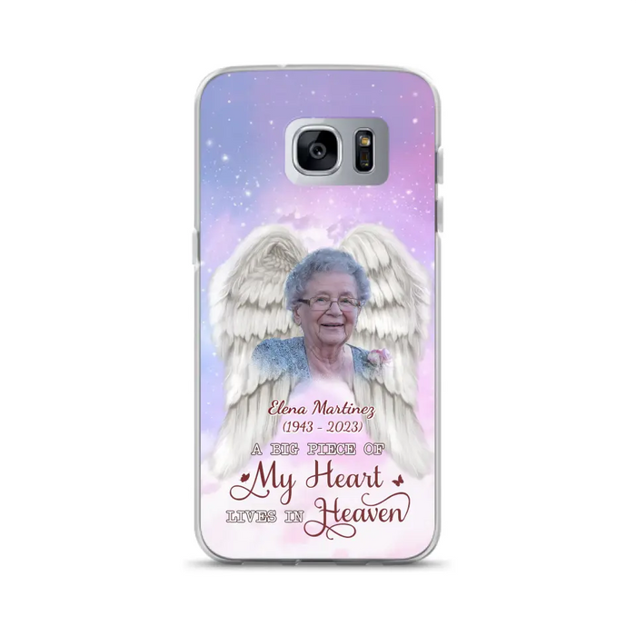 Custom Personalized Memorial Photo Phone Case - Memorial Gift Idea for Family - A Big Piece Of My Heart Lives In Heaven - Case for iPhone/Samsung