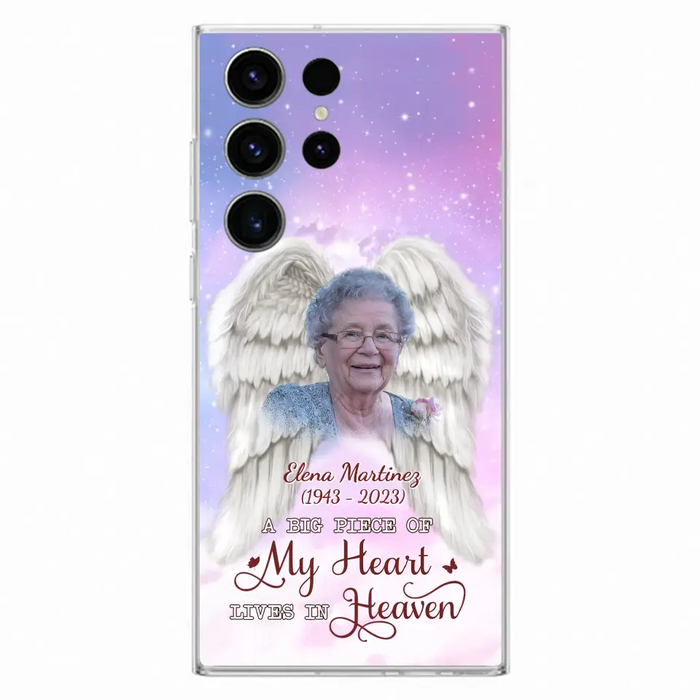 Custom Personalized Memorial Photo Phone Case - Memorial Gift Idea for Family - A Big Piece Of My Heart Lives In Heaven - Case for iPhone/Samsung