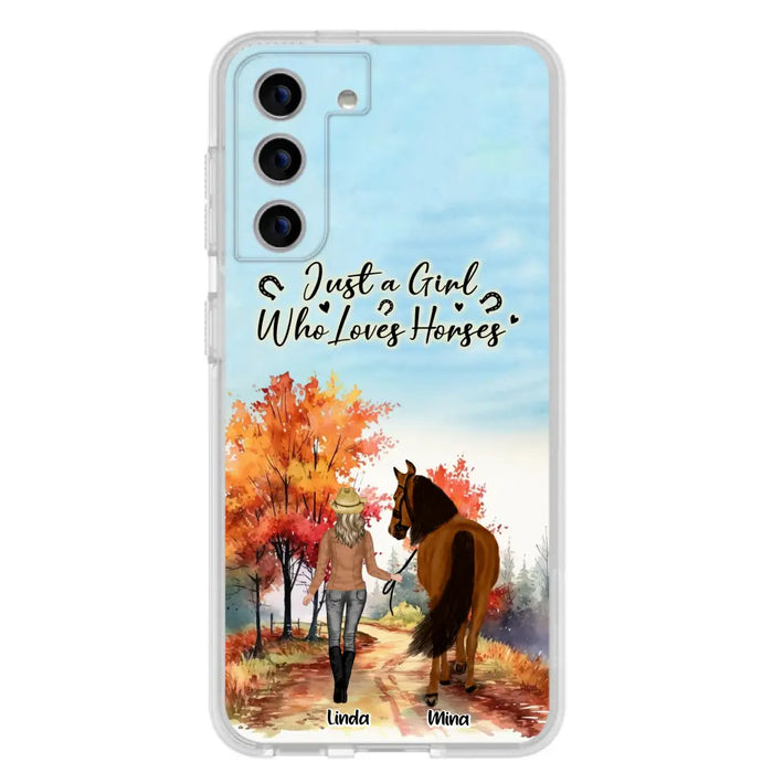 Custom Personalized Horse Girl Fall Season Phone Case - Gift Idea For Horse Lovers - Up To 6 Horses - Just A Girl Who Loves Horses - Cases For iPhone/Samsung