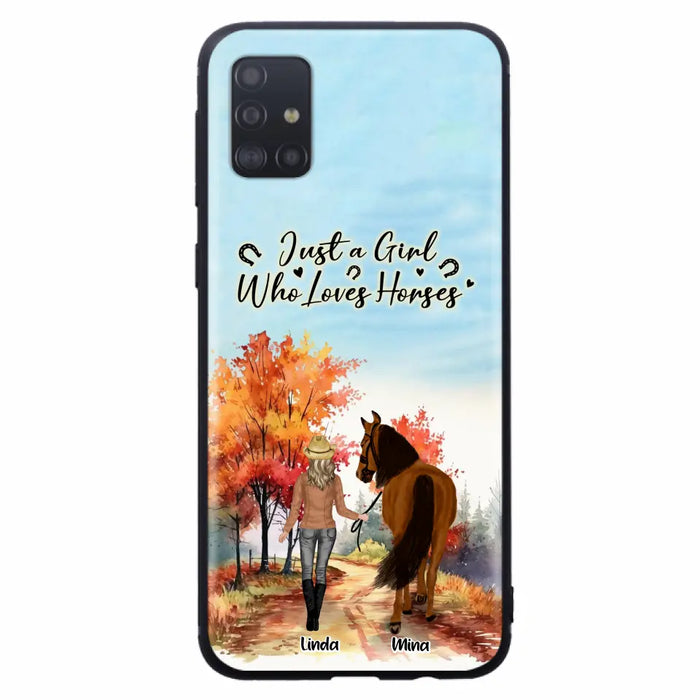 Custom Personalized Horse Girl Fall Season Phone Case - Gift Idea For Horse Lovers - Up To 6 Horses - Just A Girl Who Loves Horses - Cases For iPhone/Samsung