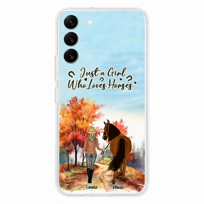 Custom Personalized Horse Girl Fall Season Phone Case - Gift Idea For Horse Lovers - Up To 6 Horses - Just A Girl Who Loves Horses - Cases For iPhone/Samsung