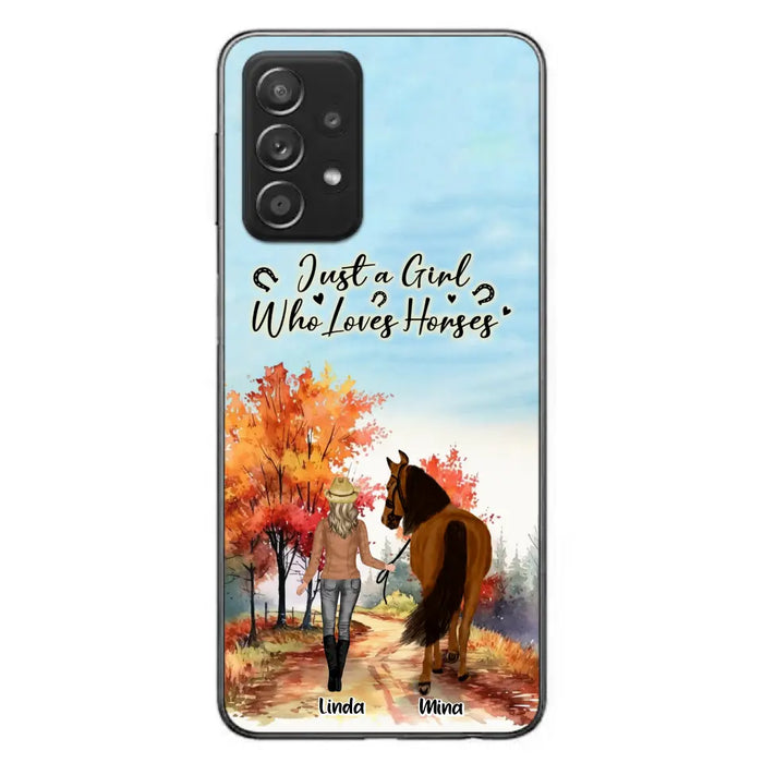 Custom Personalized Horse Girl Fall Season Phone Case - Gift Idea For Horse Lovers - Up To 6 Horses - Just A Girl Who Loves Horses - Cases For iPhone/Samsung