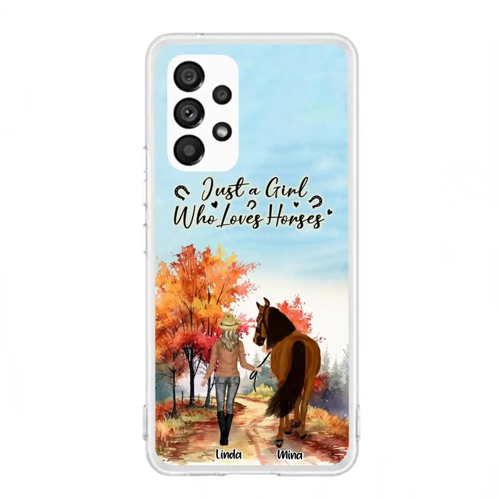 Custom Personalized Horse Girl Fall Season Phone Case - Gift Idea For Horse Lovers - Up To 6 Horses - Just A Girl Who Loves Horses - Cases For iPhone/Samsung