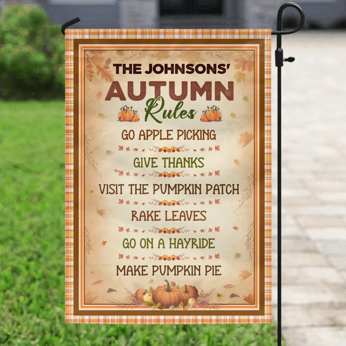 Personalized Autumn Rules Flag Sign - Gift Idea For Autumn Lovers - Go Apple Picking Give Thanks