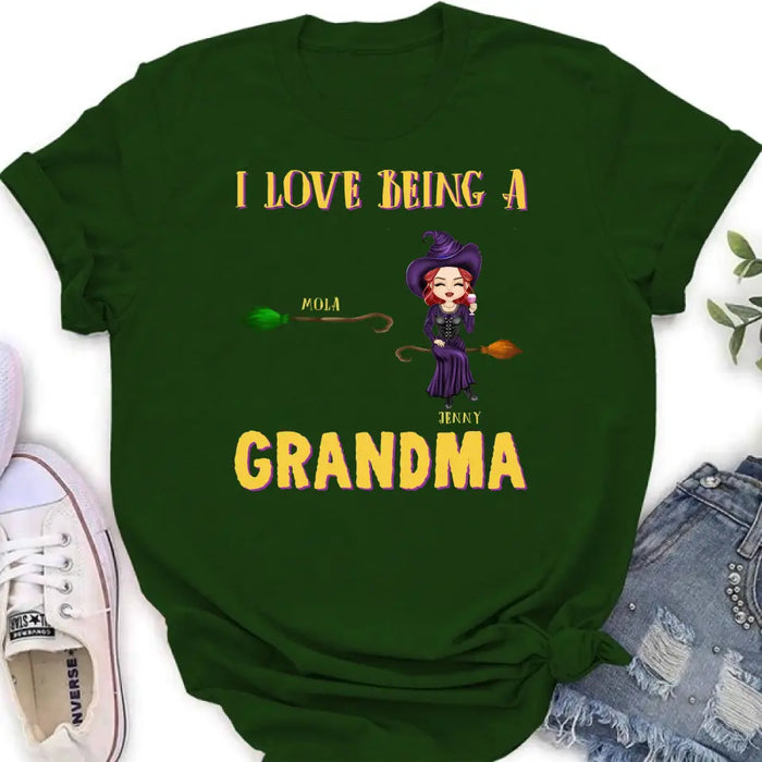 Personalized Witch Grandma T-shirt/Hoodie - Gift Idea For Halloween/Witch/Grandma - Upto 8 Kids - I Love Being A Grandma