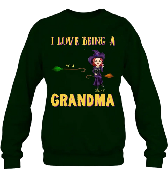 Personalized Witch Grandma T-shirt/Hoodie - Gift Idea For Halloween/Witch/Grandma - Upto 8 Kids - I Love Being A Grandma