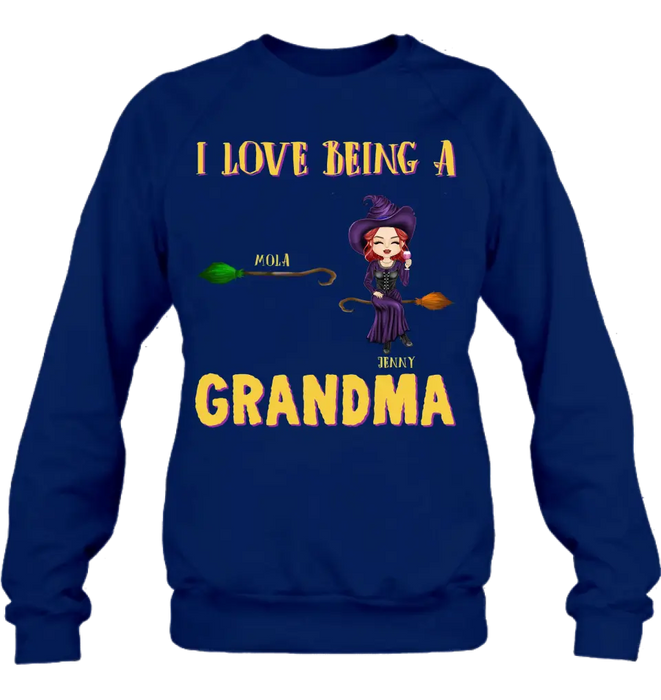 Personalized Witch Grandma T-shirt/Hoodie - Gift Idea For Halloween/Witch/Grandma - Upto 8 Kids - I Love Being A Grandma