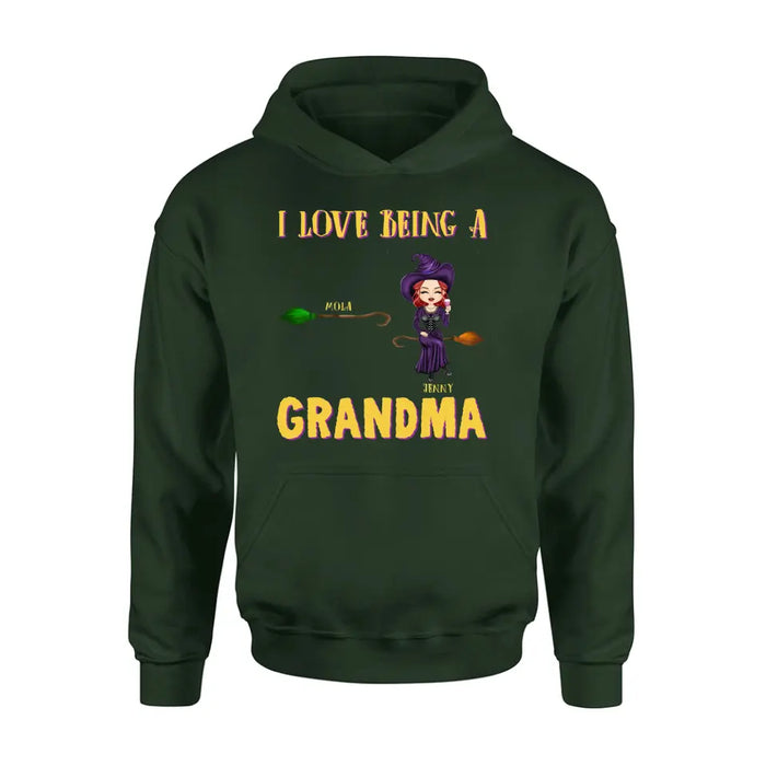 Personalized Witch Grandma T-shirt/Hoodie - Gift Idea For Halloween/Witch/Grandma - Upto 8 Kids - I Love Being A Grandma