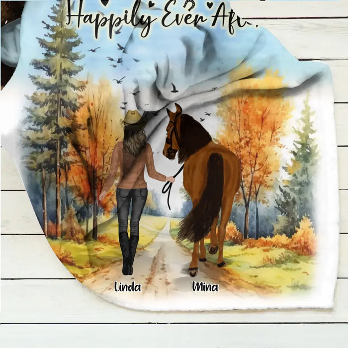 Custom Personalized Horse Girl Fall Season Quilt/Single Layer Fleece Blanket - Gift Idea For Horse Lovers - Up To 6 Horses - Just A Girl Who Loves Horses