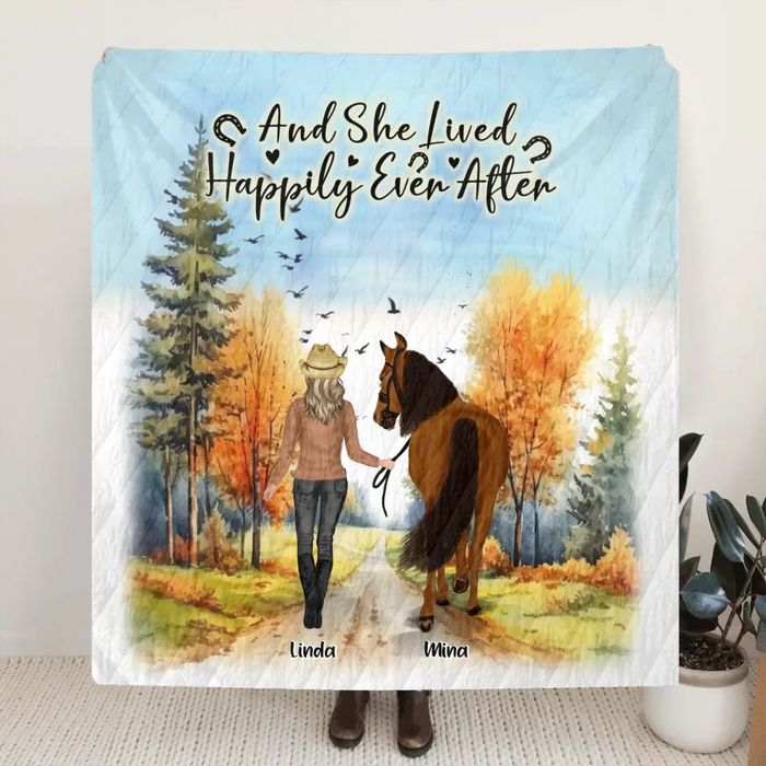 Custom Personalized Horse Girl Fall Season Quilt/Single Layer Fleece Blanket - Gift Idea For Horse Lovers - Up To 6 Horses - Just A Girl Who Loves Horses