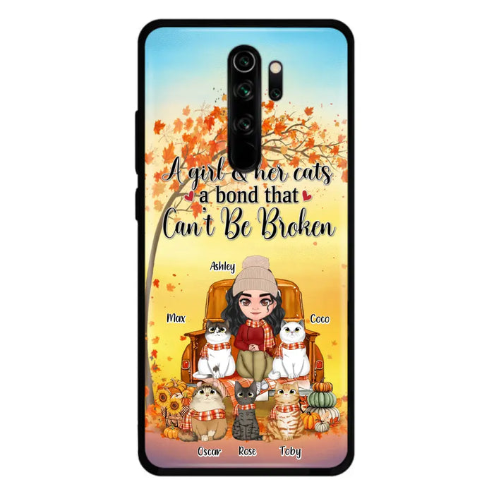 Custom Personalized Cat Mom Fall Season Phone Case - Gift Idea For Cat Lovers - Upto 5 Cats - Case For Xiaomi/ Oppo/ Huawei - A Girl & Her Cats A Bond That Can't Be Broken