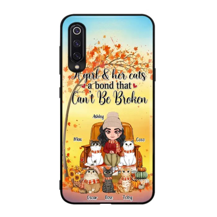 Custom Personalized Cat Mom Fall Season Phone Case - Gift Idea For Cat Lovers - Upto 5 Cats - Case For Xiaomi/ Oppo/ Huawei - A Girl & Her Cats A Bond That Can't Be Broken