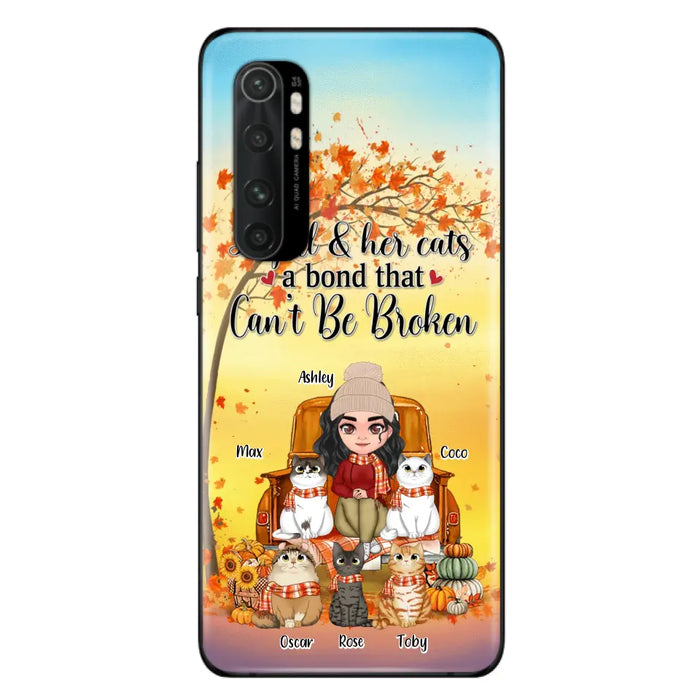 Custom Personalized Cat Mom Fall Season Phone Case - Gift Idea For Cat Lovers - Upto 5 Cats - Case For Xiaomi/ Oppo/ Huawei - A Girl & Her Cats A Bond That Can't Be Broken