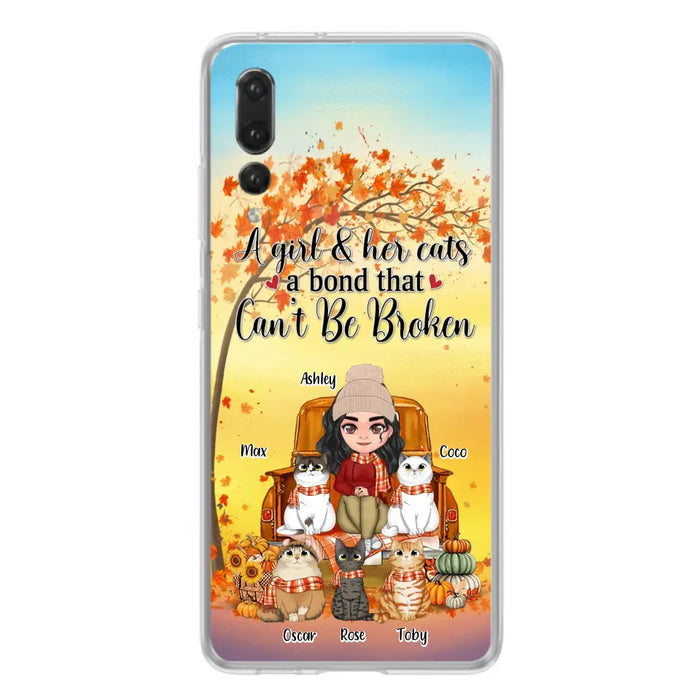 Custom Personalized Cat Mom Fall Season Phone Case - Gift Idea For Cat Lovers - Upto 5 Cats - Case For Xiaomi/ Oppo/ Huawei - A Girl & Her Cats A Bond That Can't Be Broken