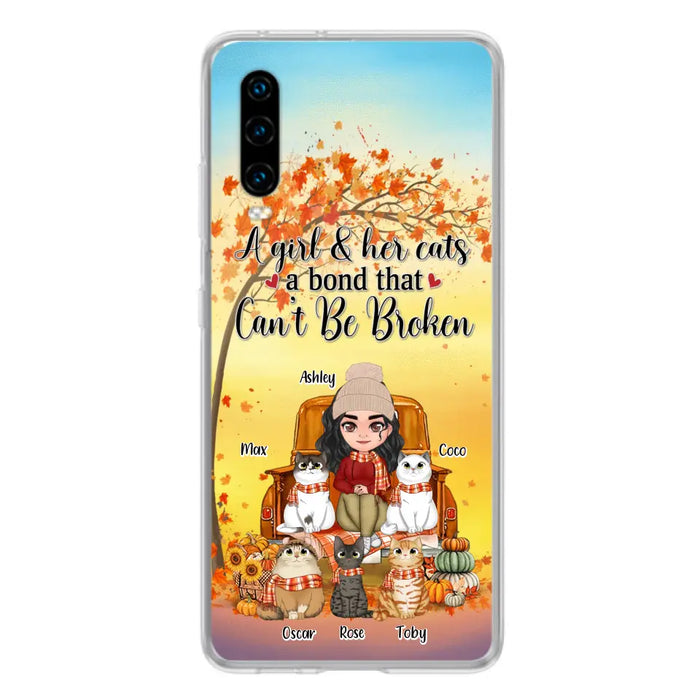 Custom Personalized Cat Mom Fall Season Phone Case - Gift Idea For Cat Lovers - Upto 5 Cats - Case For Xiaomi/ Oppo/ Huawei - A Girl & Her Cats A Bond That Can't Be Broken