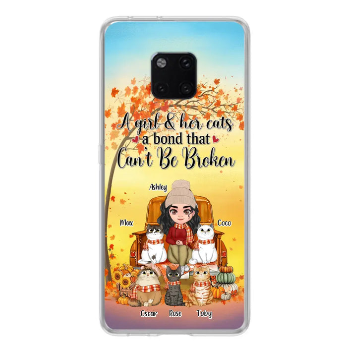 Custom Personalized Cat Mom Fall Season Phone Case - Gift Idea For Cat Lovers - Upto 5 Cats - Case For Xiaomi/ Oppo/ Huawei - A Girl & Her Cats A Bond That Can't Be Broken