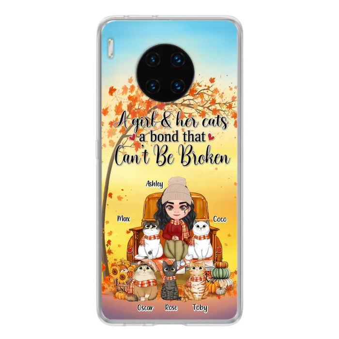 Custom Personalized Cat Mom Fall Season Phone Case - Gift Idea For Cat Lovers - Upto 5 Cats - Case For Xiaomi/ Oppo/ Huawei - A Girl & Her Cats A Bond That Can't Be Broken