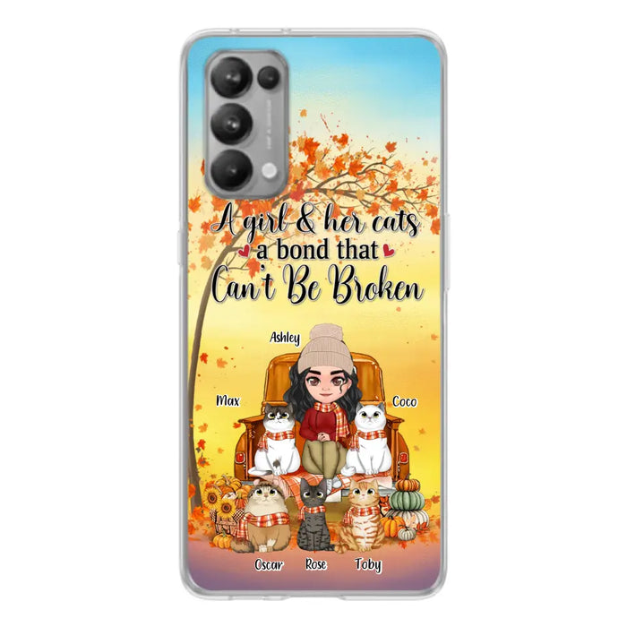 Custom Personalized Cat Mom Fall Season Phone Case - Gift Idea For Cat Lovers - Upto 5 Cats - Case For Xiaomi/ Oppo/ Huawei - A Girl & Her Cats A Bond That Can't Be Broken