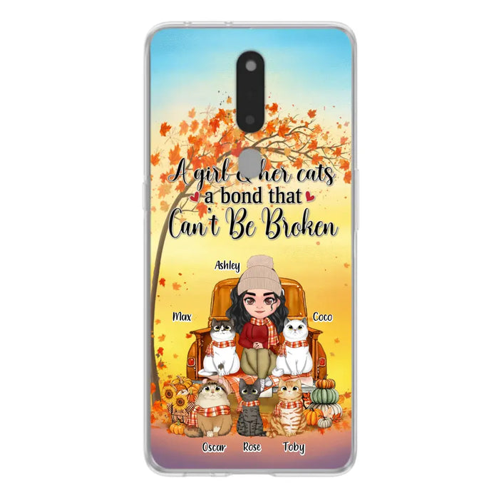 Custom Personalized Cat Mom Fall Season Phone Case - Gift Idea For Cat Lovers - Upto 5 Cats - Case For Xiaomi/ Oppo/ Huawei - A Girl & Her Cats A Bond That Can't Be Broken