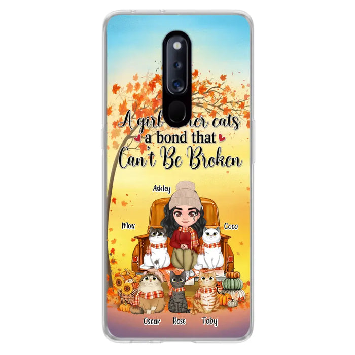 Custom Personalized Cat Mom Fall Season Phone Case - Gift Idea For Cat Lovers - Upto 5 Cats - Case For Xiaomi/ Oppo/ Huawei - A Girl & Her Cats A Bond That Can't Be Broken