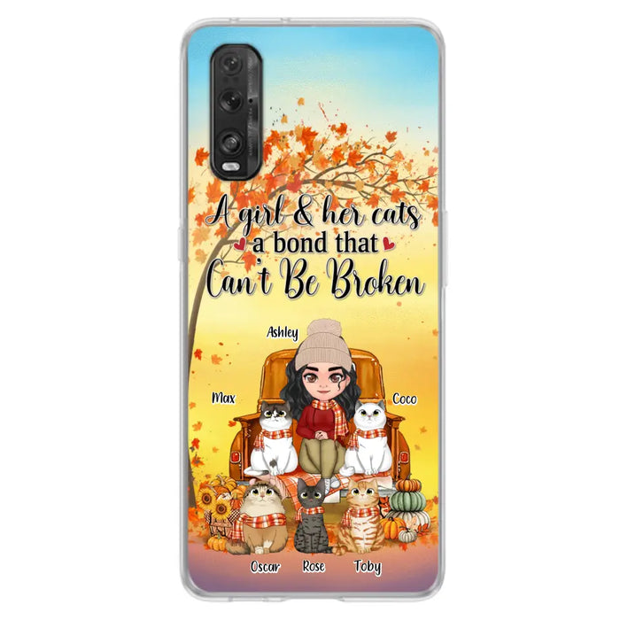 Custom Personalized Cat Mom Fall Season Phone Case - Gift Idea For Cat Lovers - Upto 5 Cats - Case For Xiaomi/ Oppo/ Huawei - A Girl & Her Cats A Bond That Can't Be Broken