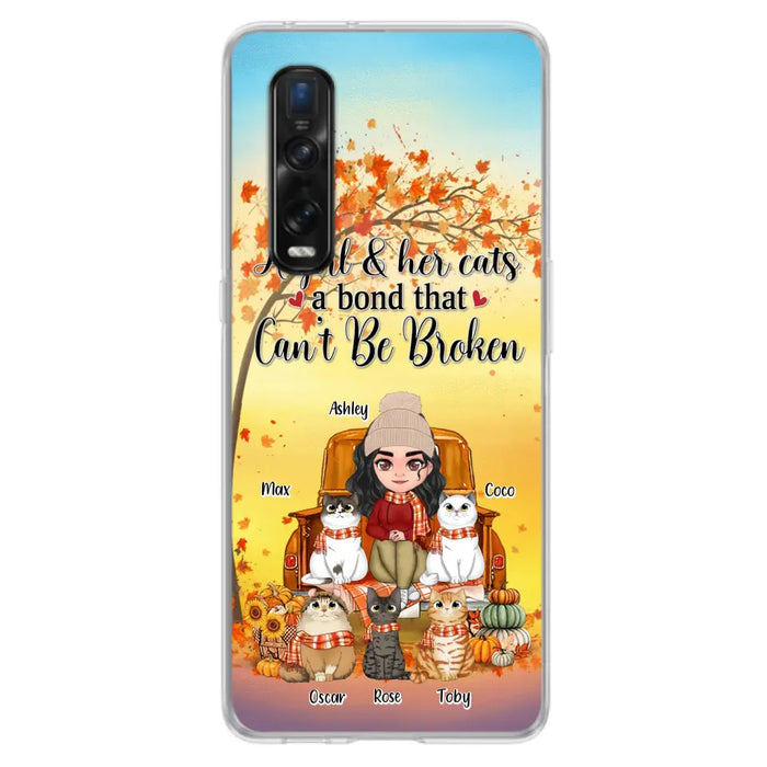 Custom Personalized Cat Mom Fall Season Phone Case - Gift Idea For Cat Lovers - Upto 5 Cats - Case For Xiaomi/ Oppo/ Huawei - A Girl & Her Cats A Bond That Can't Be Broken