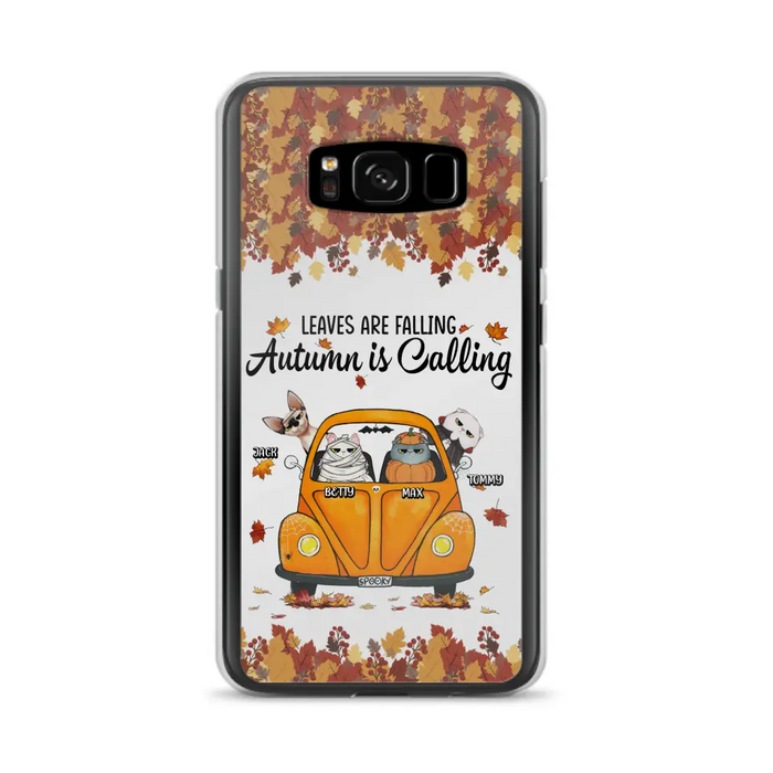 Custom Personalized Pet Phone Case - Gift Idea For Cat/Dog Lovers - Upto 4 Pets -  Case For iPhone/Samsung - Leaves Are Falling Autumn Is Calling