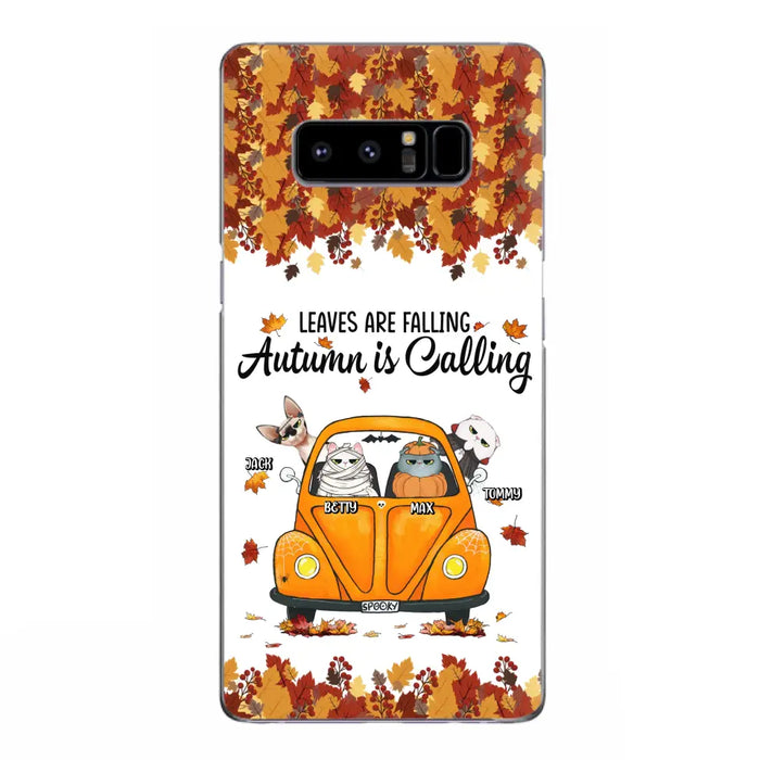 Custom Personalized Pet Phone Case - Gift Idea For Cat/Dog Lovers - Upto 4 Pets -  Case For iPhone/Samsung - Leaves Are Falling Autumn Is Calling