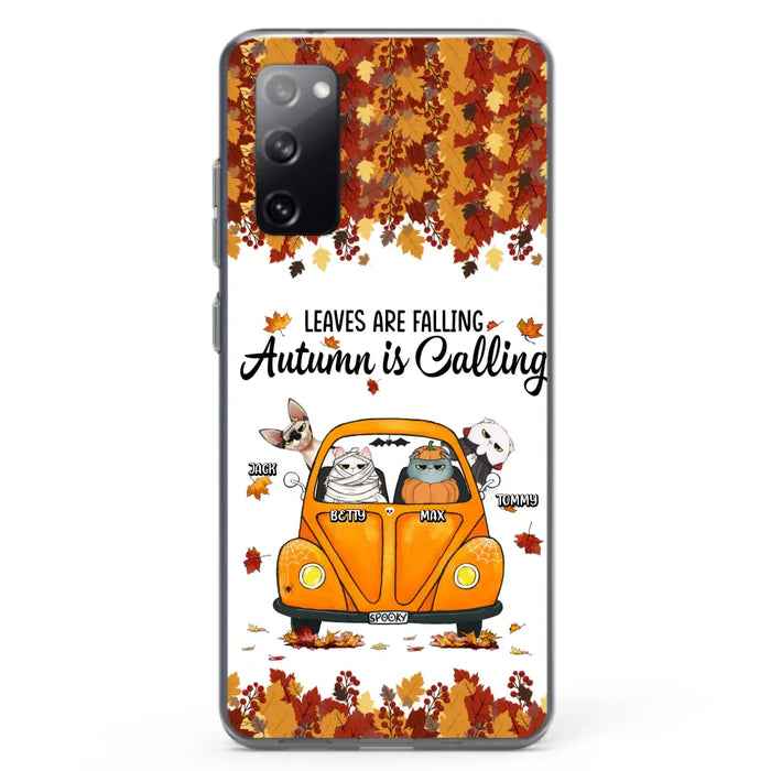 Custom Personalized Pet Phone Case - Gift Idea For Cat/Dog Lovers - Upto 4 Pets -  Case For iPhone/Samsung - Leaves Are Falling Autumn Is Calling