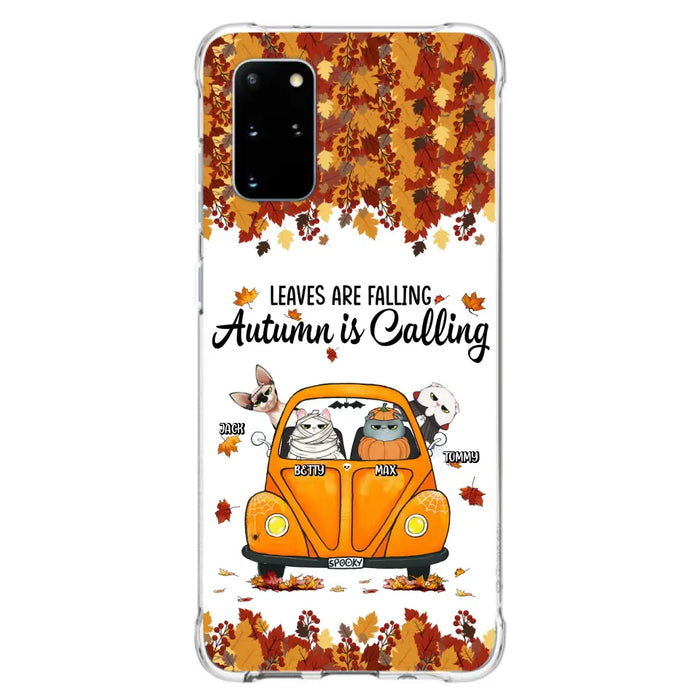 Custom Personalized Pet Phone Case - Gift Idea For Cat/Dog Lovers - Upto 4 Pets -  Case For iPhone/Samsung - Leaves Are Falling Autumn Is Calling