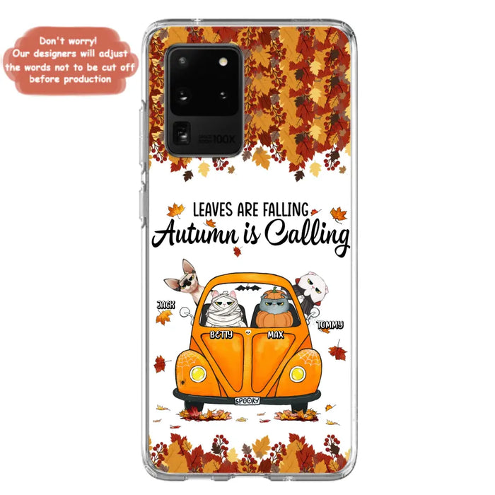 Custom Personalized Pet Phone Case - Gift Idea For Cat/Dog Lovers - Upto 4 Pets -  Case For iPhone/Samsung - Leaves Are Falling Autumn Is Calling