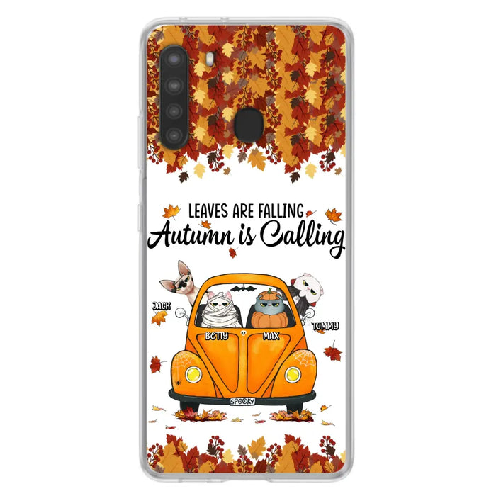 Custom Personalized Pet Phone Case - Gift Idea For Cat/Dog Lovers - Upto 4 Pets -  Case For iPhone/Samsung - Leaves Are Falling Autumn Is Calling