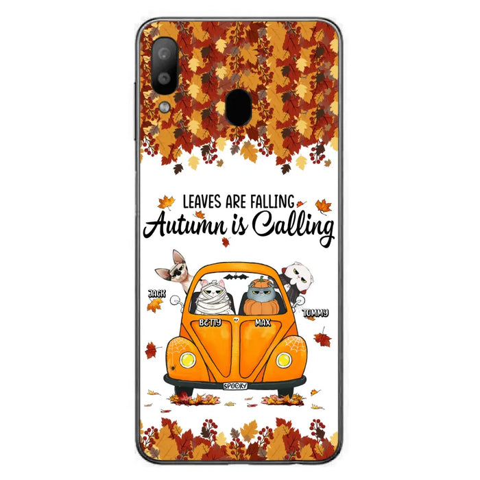 Custom Personalized Pet Phone Case - Gift Idea For Cat/Dog Lovers - Upto 4 Pets -  Case For iPhone/Samsung - Leaves Are Falling Autumn Is Calling