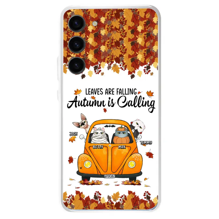 Custom Personalized Pet Phone Case - Gift Idea For Cat/Dog Lovers - Upto 4 Pets -  Case For iPhone/Samsung - Leaves Are Falling Autumn Is Calling