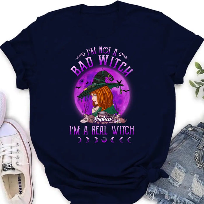 Custom Personalized Witch Shirt/Hoodie - Gift Idea For Halloween/Witch Lovers - I'm Not A Bad Witch I'm A Real Witch