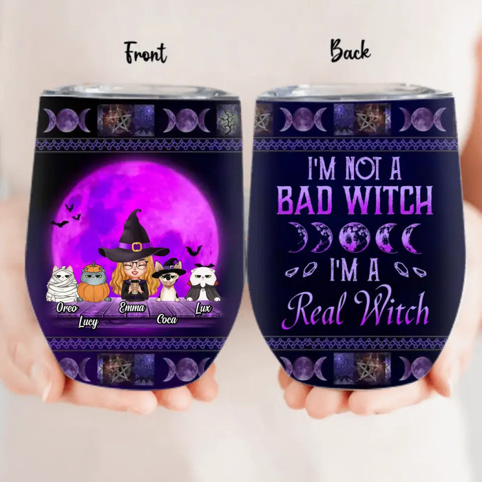 Custom Personalized Witch Wine Tumbler - Gift Idea For Halloween/Witch Lover - Upto 4 Pets - I'm A Real Witch