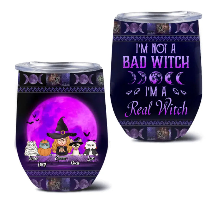 Custom Personalized Witch Wine Tumbler - Gift Idea For Halloween/Witch Lover - Upto 4 Pets - I'm A Real Witch