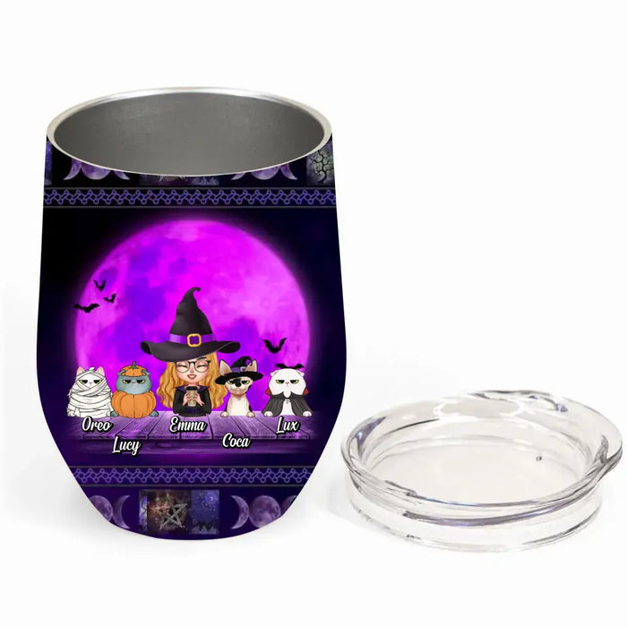 Custom Personalized Witch Wine Tumbler - Gift Idea For Halloween/Witch Lover - Upto 4 Pets - I'm A Real Witch