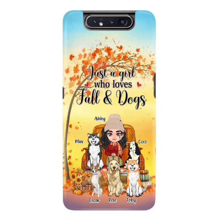 Custom Personalized Dog Mom Fall Season Phone Case - Autumn Gift Idea For Dog Owners - Upto 5 Dogs -  Case For iPhone/Samsung - Just A Girl Who Loves Fall & Dogs