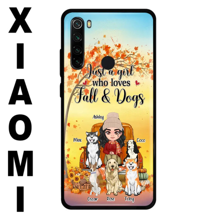 Custom Personalized Dog Mom Fall Season Phone Case - Autumn Gift Idea For Dog Owners - Upto 5 Dogs - Case For Xiaomi/ Oppo/ Huawei - Just A Girl Who Loves Fall & Dogs